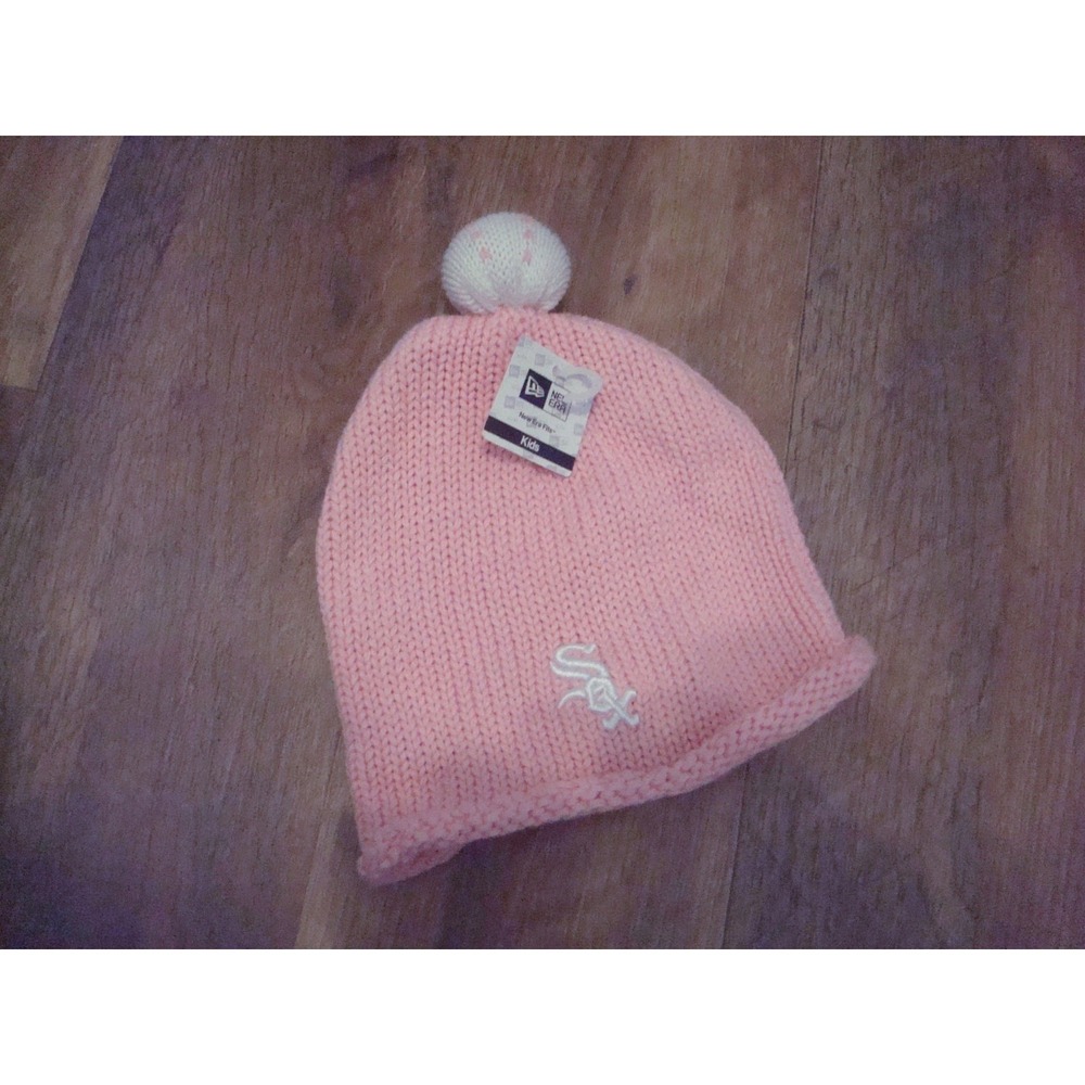 KIDS WHITE SOX PINK  NEW ERA BEANIE KNIT TOBOGGAN HAT‎ CAP VINTAGE DEADSTOCK 04